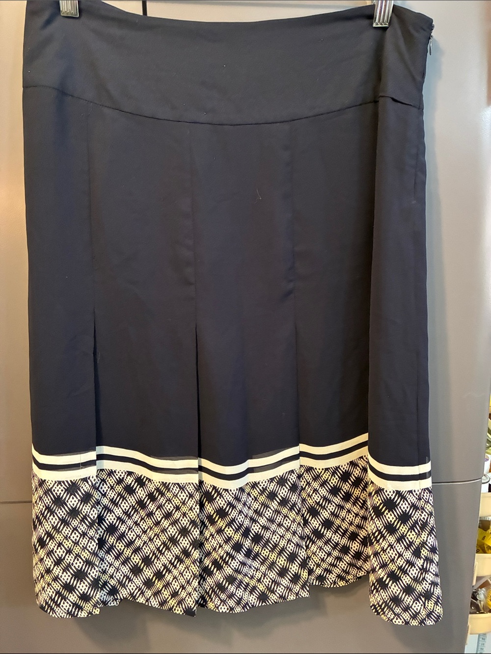 Jones Wear Navy Midi Skirt with Patterned Hem